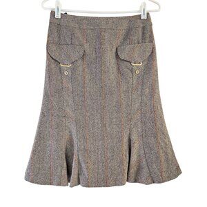 Les Copains Blue Womens Gray Wool Blend Fit and Flare Tweed Knee Length Skirt 38